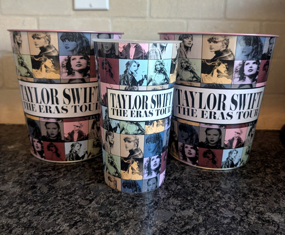 Taylor Swift Eras Tour AMC Exclusive Popcorn Bucket Tins & Cup Bundle Pink